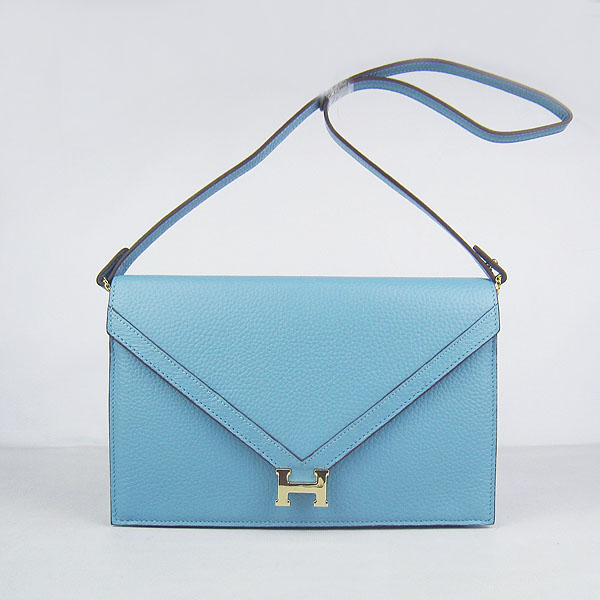 7A Hermes Togo Leather Messenger Bag Light Blue With Gold Hardware H021 Replica